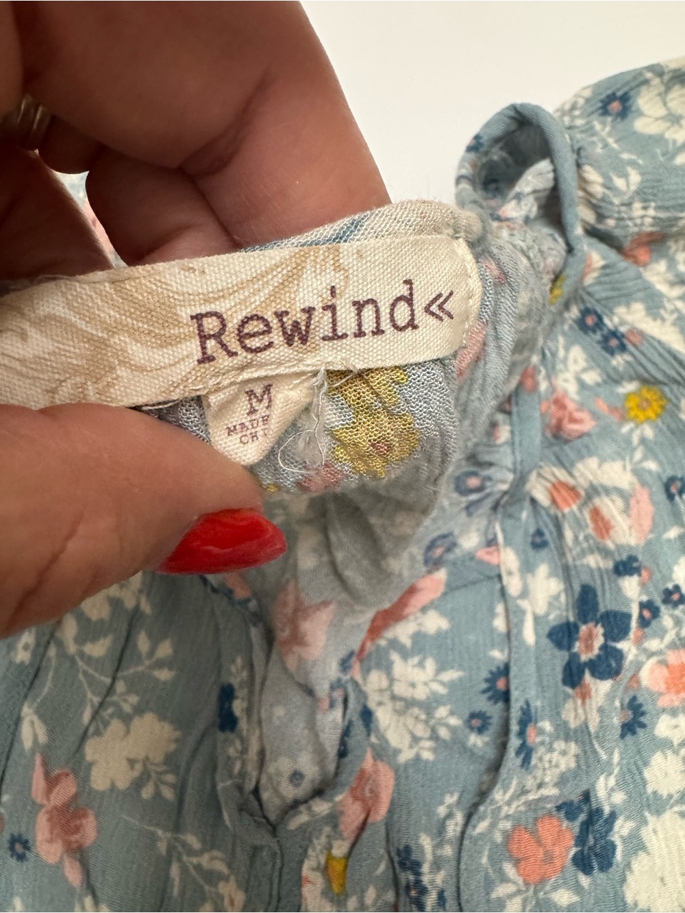 Rewind Blue Floral Tie-Front Peasant Blouse - Picture 3 of 4
